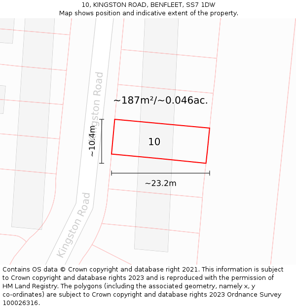 10, KINGSTON ROAD, BENFLEET, SS7 1DW: Plot and title map