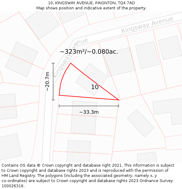 10, KINGSWAY AVENUE, PAIGNTON, TQ4 7AD: Plot and title map