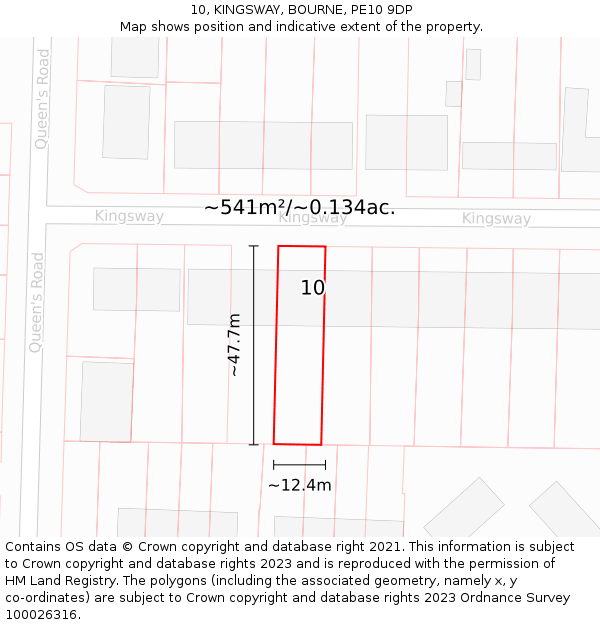 10, KINGSWAY, BOURNE, PE10 9DP: Plot and title map