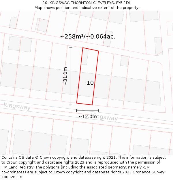 10, KINGSWAY, THORNTON-CLEVELEYS, FY5 1DL: Plot and title map