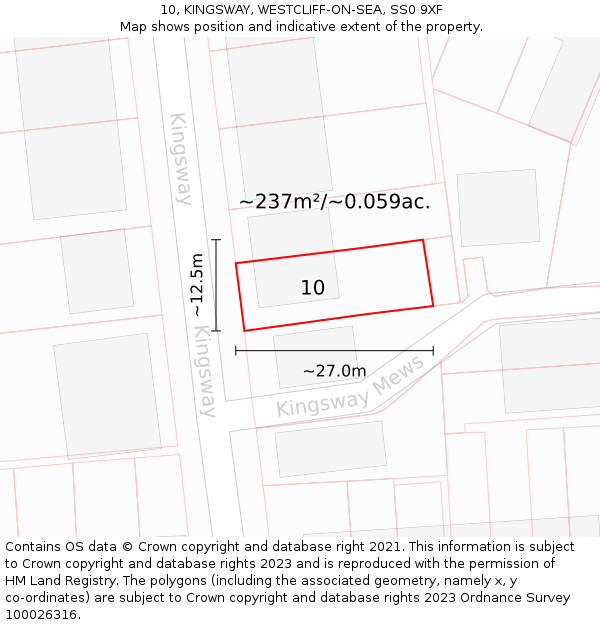 10, KINGSWAY, WESTCLIFF-ON-SEA, SS0 9XF: Plot and title map