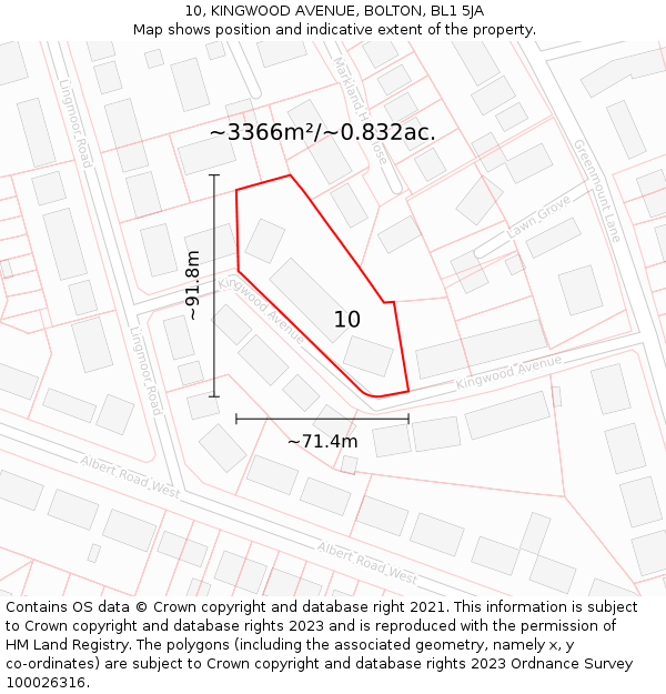 10, KINGWOOD AVENUE, BOLTON, BL1 5JA: Plot and title map