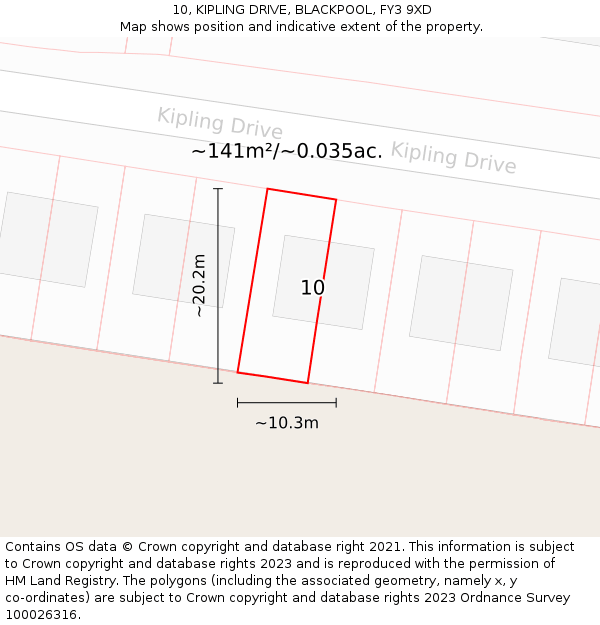 10, KIPLING DRIVE, BLACKPOOL, FY3 9XD: Plot and title map