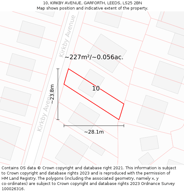 10, KIRKBY AVENUE, GARFORTH, LEEDS, LS25 2BN: Plot and title map