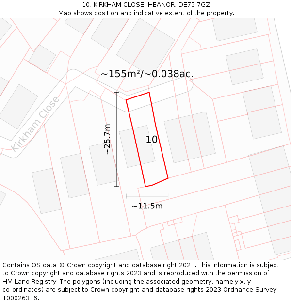 10, KIRKHAM CLOSE, HEANOR, DE75 7GZ: Plot and title map