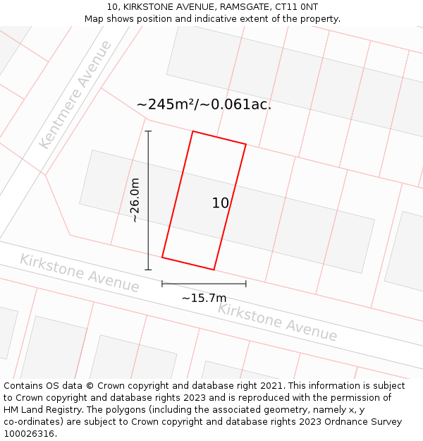 10, KIRKSTONE AVENUE, RAMSGATE, CT11 0NT: Plot and title map