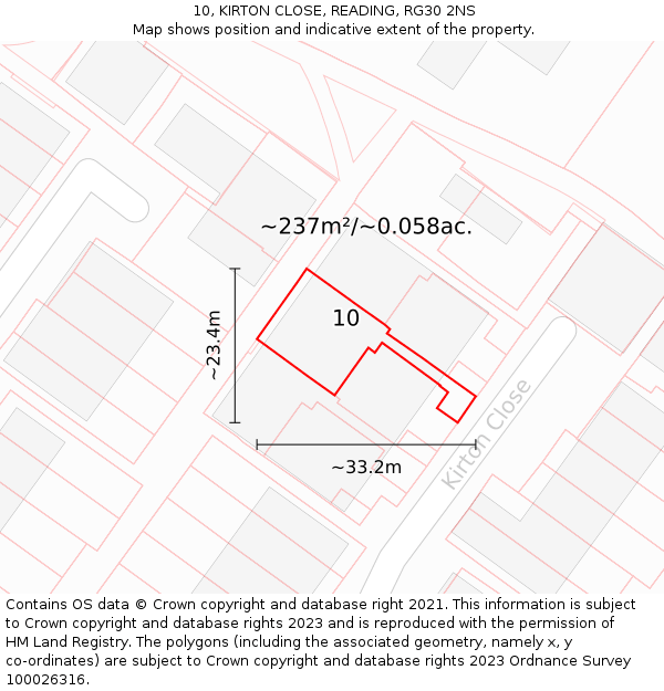 10, KIRTON CLOSE, READING, RG30 2NS: Plot and title map