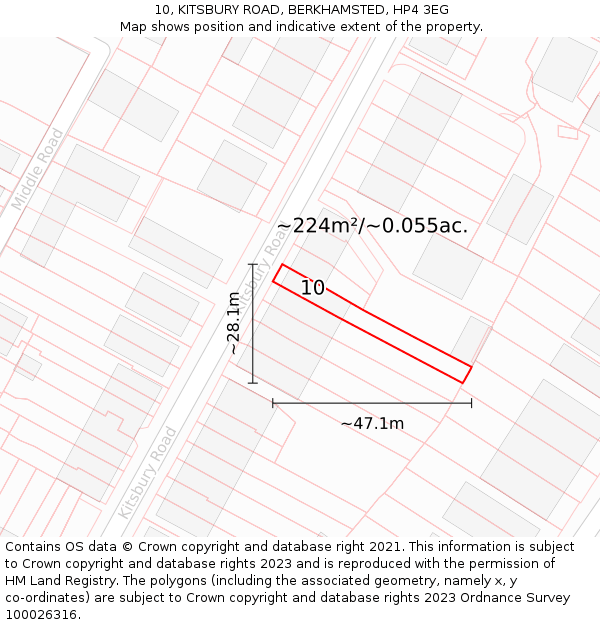 10, KITSBURY ROAD, BERKHAMSTED, HP4 3EG: Plot and title map