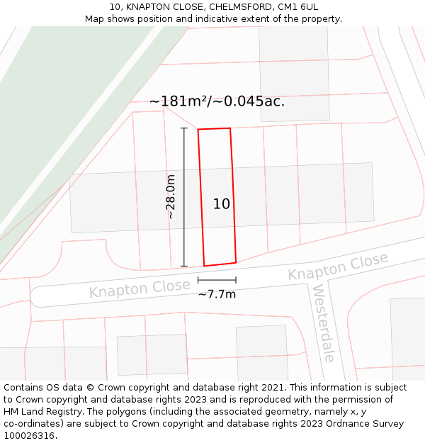 10, KNAPTON CLOSE, CHELMSFORD, CM1 6UL: Plot and title map