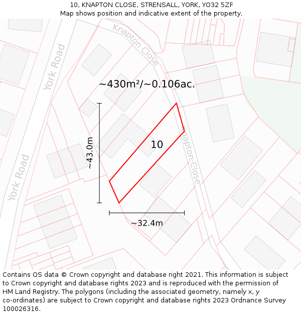 10, KNAPTON CLOSE, STRENSALL, YORK, YO32 5ZF: Plot and title map