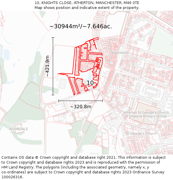 10, KNIGHTS CLOSE, ATHERTON, MANCHESTER, M46 0TE: Plot and title map