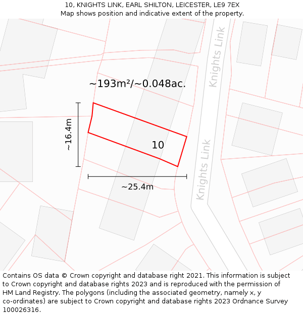 10, KNIGHTS LINK, EARL SHILTON, LEICESTER, LE9 7EX: Plot and title map