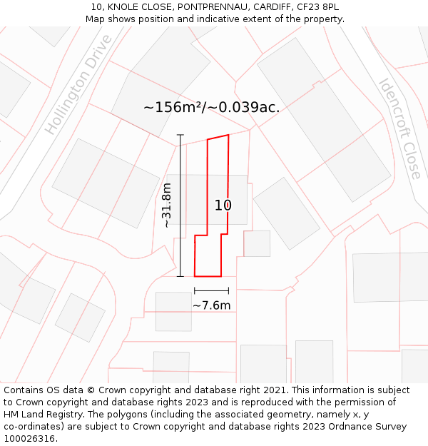 10, KNOLE CLOSE, PONTPRENNAU, CARDIFF, CF23 8PL: Plot and title map