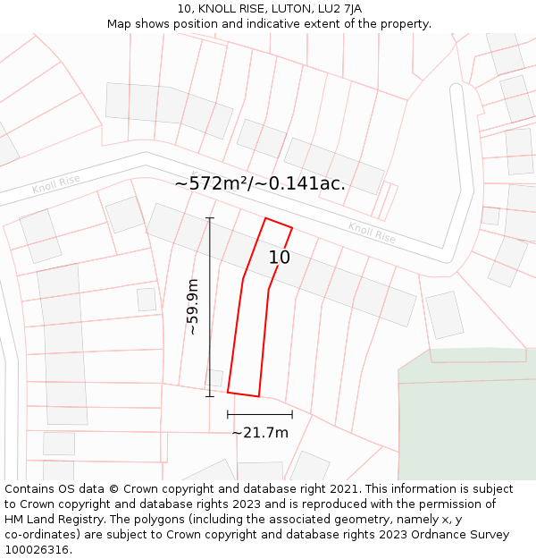 10, KNOLL RISE, LUTON, LU2 7JA: Plot and title map