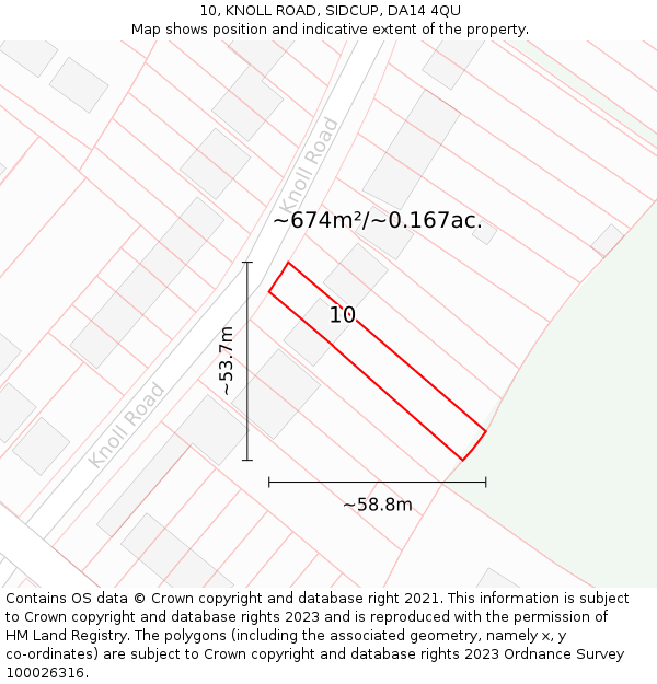 10, KNOLL ROAD, SIDCUP, DA14 4QU: Plot and title map