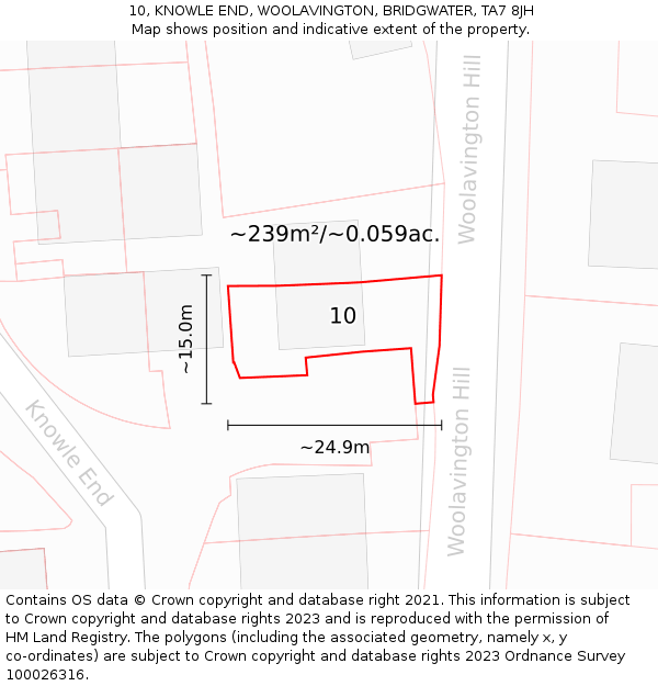 10, KNOWLE END, WOOLAVINGTON, BRIDGWATER, TA7 8JH: Plot and title map