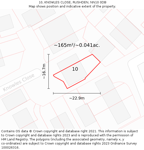 10, KNOWLES CLOSE, RUSHDEN, NN10 0DB: Plot and title map