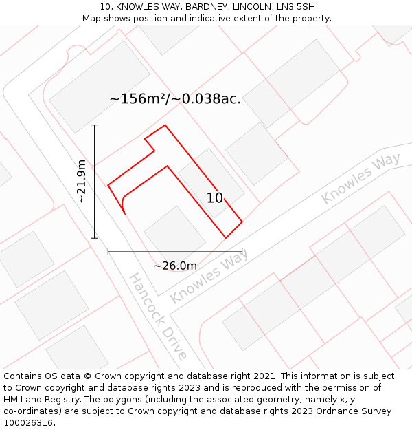 10, KNOWLES WAY, BARDNEY, LINCOLN, LN3 5SH: Plot and title map