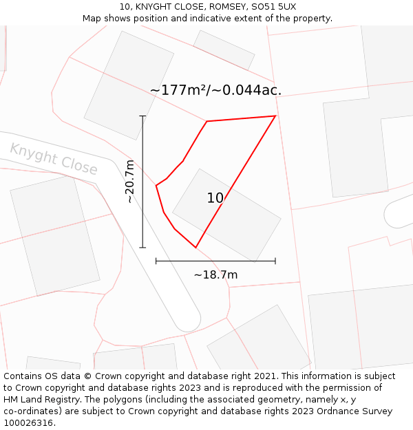 10, KNYGHT CLOSE, ROMSEY, SO51 5UX: Plot and title map