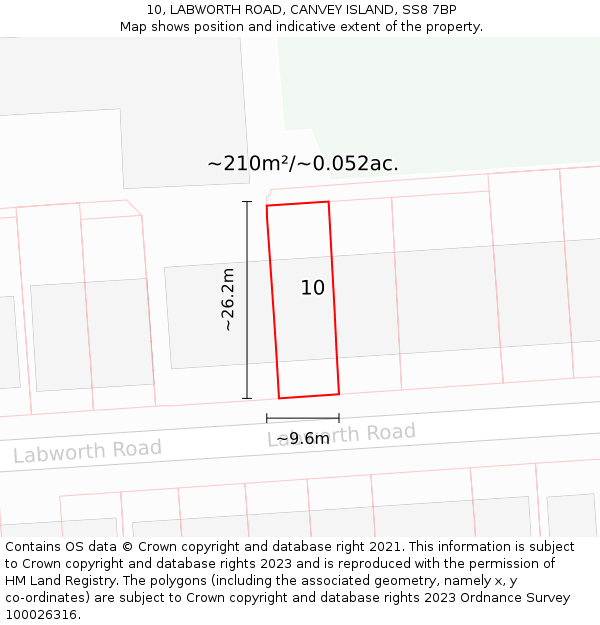10, LABWORTH ROAD, CANVEY ISLAND, SS8 7BP: Plot and title map