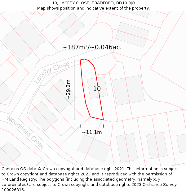 10, LACEBY CLOSE, BRADFORD, BD10 9JQ: Plot and title map