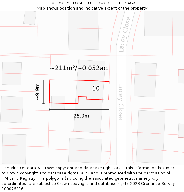 10, LACEY CLOSE, LUTTERWORTH, LE17 4GX: Plot and title map