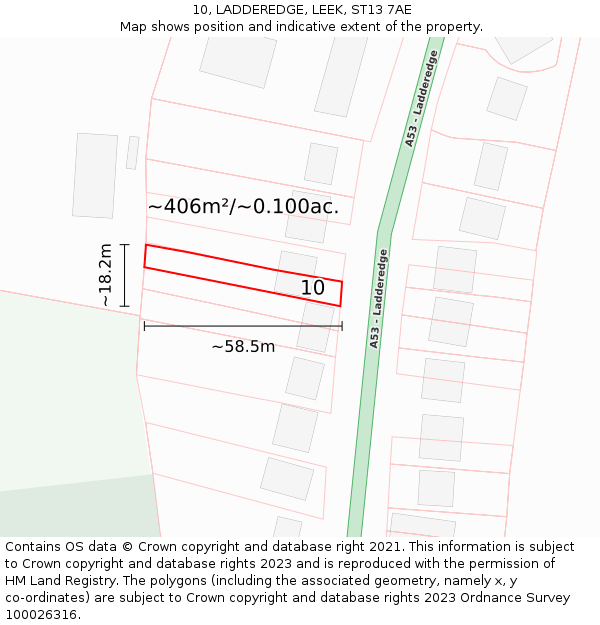10, LADDEREDGE, LEEK, ST13 7AE: Plot and title map