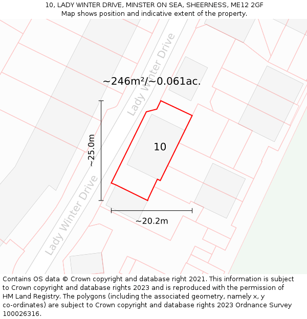 10, LADY WINTER DRIVE, MINSTER ON SEA, SHEERNESS, ME12 2GF: Plot and title map