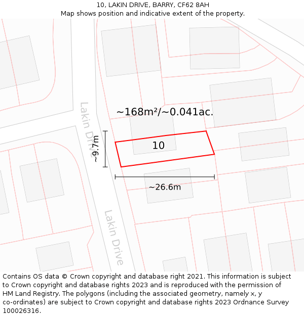 10, LAKIN DRIVE, BARRY, CF62 8AH: Plot and title map