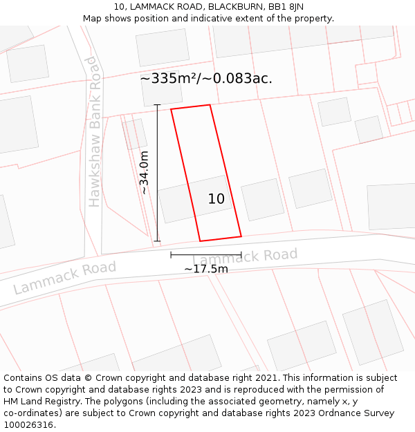 10, LAMMACK ROAD, BLACKBURN, BB1 8JN: Plot and title map