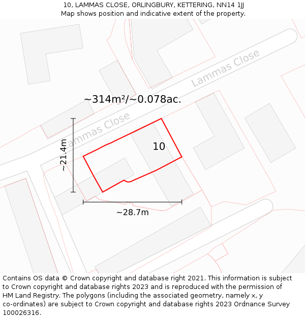 10, LAMMAS CLOSE, ORLINGBURY, KETTERING, NN14 1JJ: Plot and title map