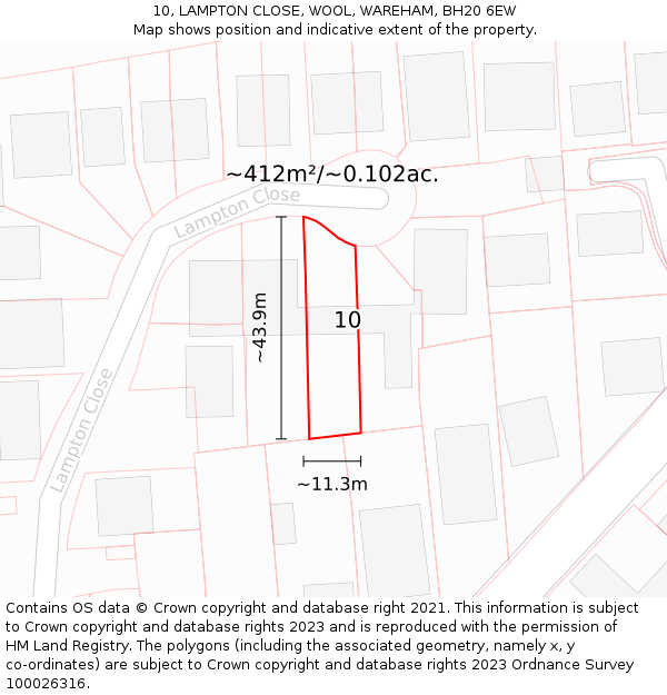 10, LAMPTON CLOSE, WOOL, WAREHAM, BH20 6EW: Plot and title map