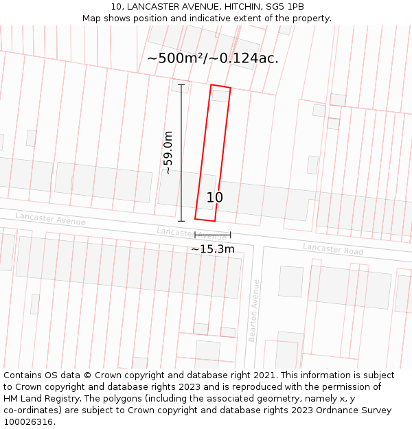 10, LANCASTER AVENUE, HITCHIN, SG5 1PB: Plot and title map