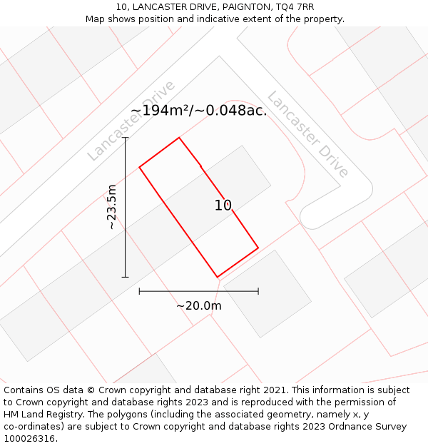 10, LANCASTER DRIVE, PAIGNTON, TQ4 7RR: Plot and title map