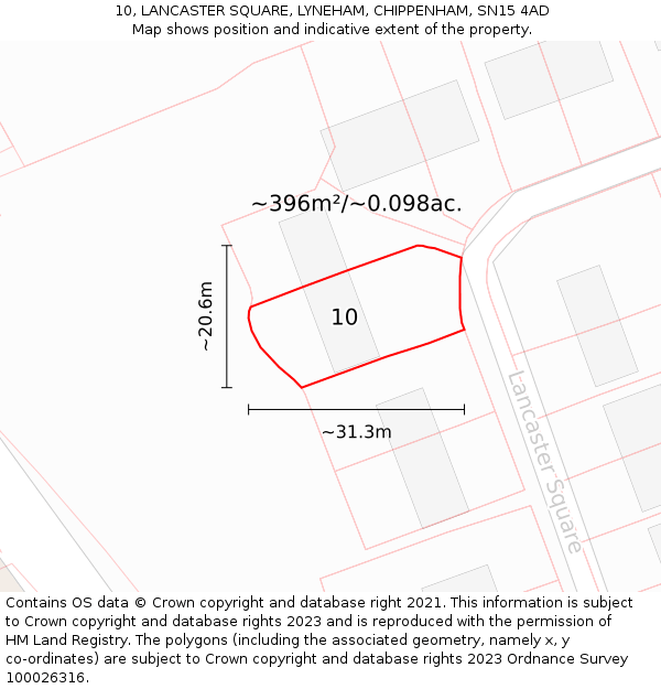 10, LANCASTER SQUARE, LYNEHAM, CHIPPENHAM, SN15 4AD: Plot and title map
