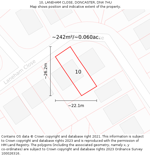 10, LANEHAM CLOSE, DONCASTER, DN4 7HU: Plot and title map