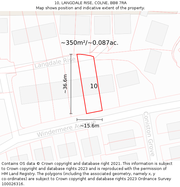 10, LANGDALE RISE, COLNE, BB8 7RA: Plot and title map