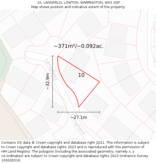 10, LANGFIELD, LOWTON, WARRINGTON, WA3 2QP: Plot and title map