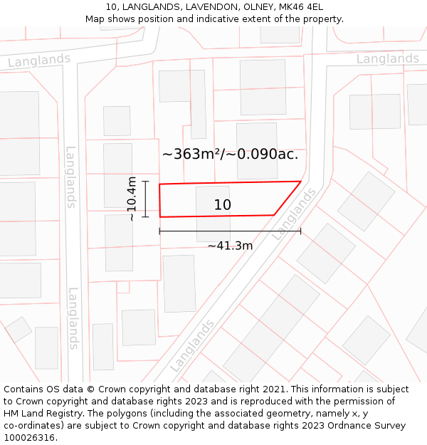 10, LANGLANDS, LAVENDON, OLNEY, MK46 4EL: Plot and title map
