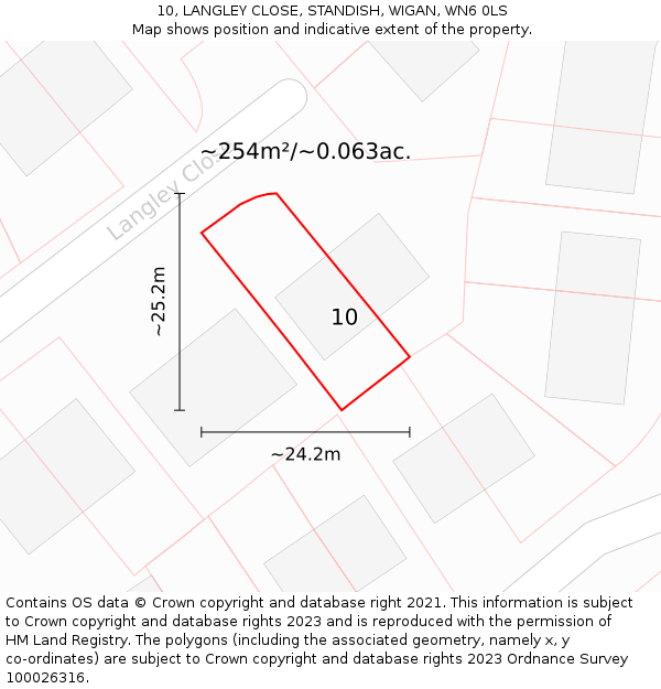 10, LANGLEY CLOSE, STANDISH, WIGAN, WN6 0LS: Plot and title map
