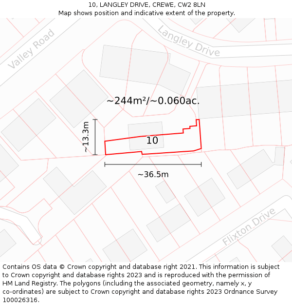 10, LANGLEY DRIVE, CREWE, CW2 8LN: Plot and title map