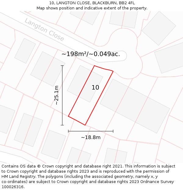 10, LANGTON CLOSE, BLACKBURN, BB2 4FL: Plot and title map