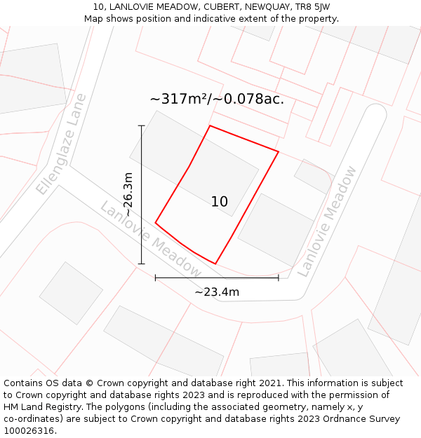 10, LANLOVIE MEADOW, CUBERT, NEWQUAY, TR8 5JW: Plot and title map