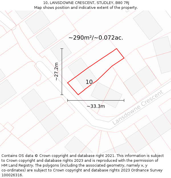 10, LANSDOWNE CRESCENT, STUDLEY, B80 7RJ: Plot and title map