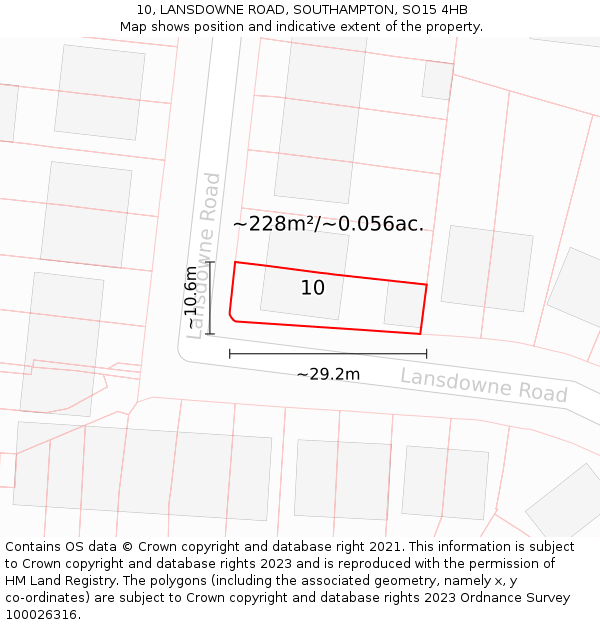 10, LANSDOWNE ROAD, SOUTHAMPTON, SO15 4HB: Plot and title map