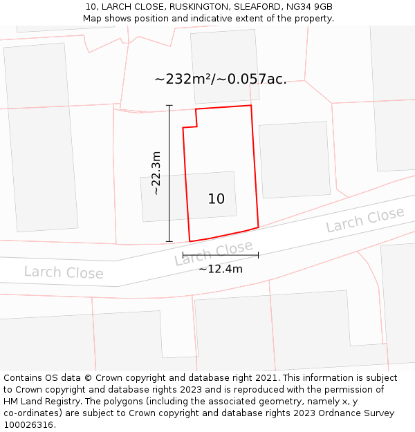 10, LARCH CLOSE, RUSKINGTON, SLEAFORD, NG34 9GB: Plot and title map