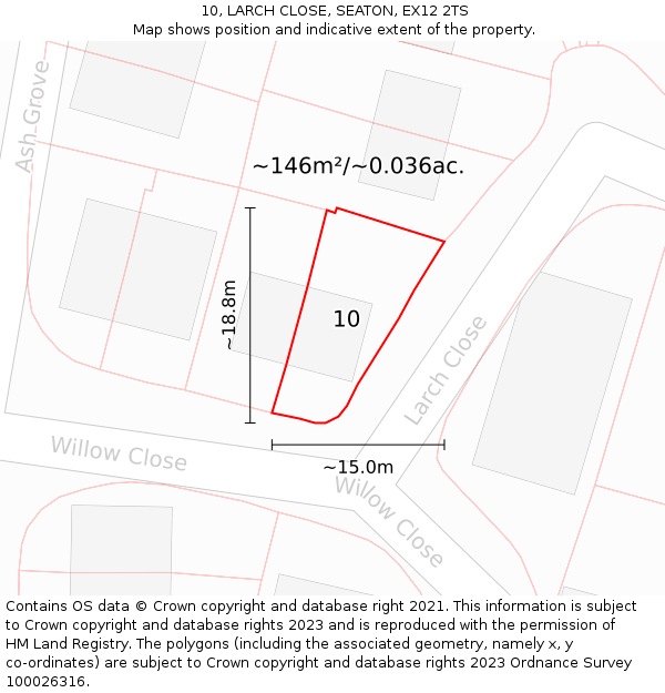 10, LARCH CLOSE, SEATON, EX12 2TS: Plot and title map