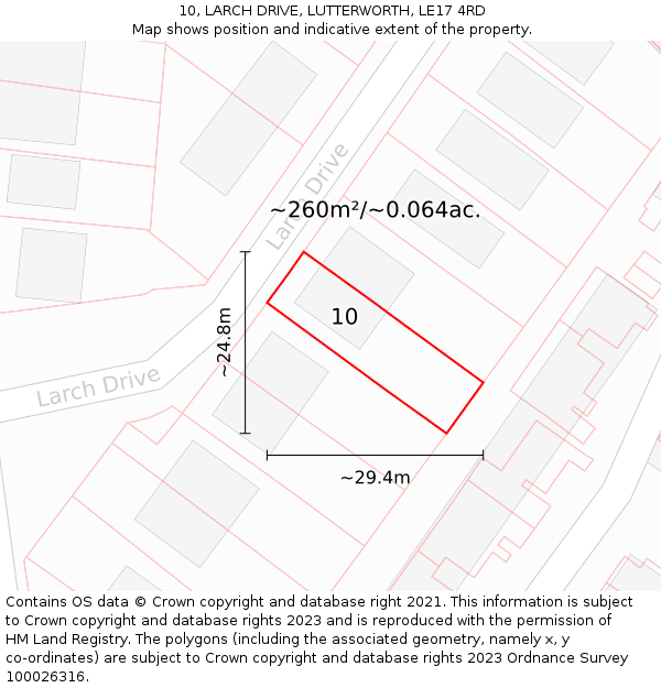 10, LARCH DRIVE, LUTTERWORTH, LE17 4RD: Plot and title map