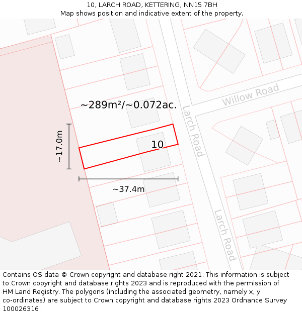 10, LARCH ROAD, KETTERING, NN15 7BH: Plot and title map
