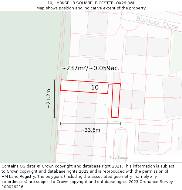 10, LARKSPUR SQUARE, BICESTER, OX26 3WL: Plot and title map